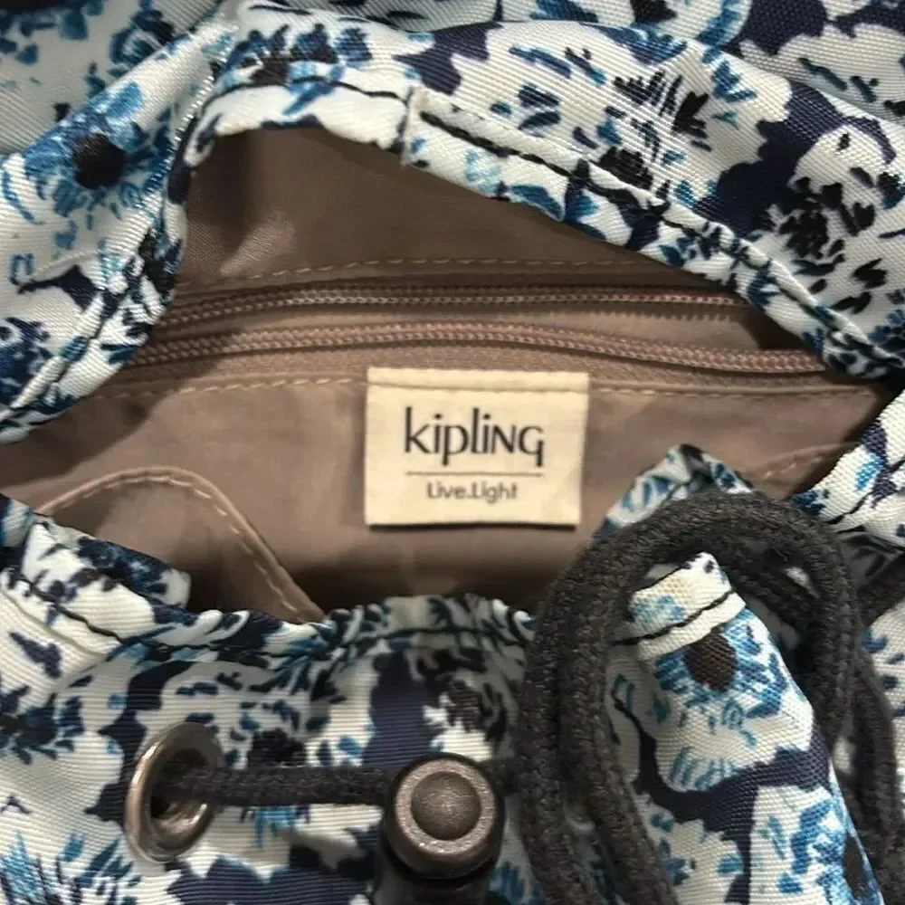 Kipling Live Light Floral Blue Medium Backpack